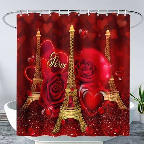 AILONEN 3D Oil Red Rose Shower Curtain Set with Hooks