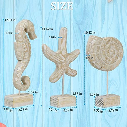 Exttlliy 3pcs Wood Handmade Beach Statues Set