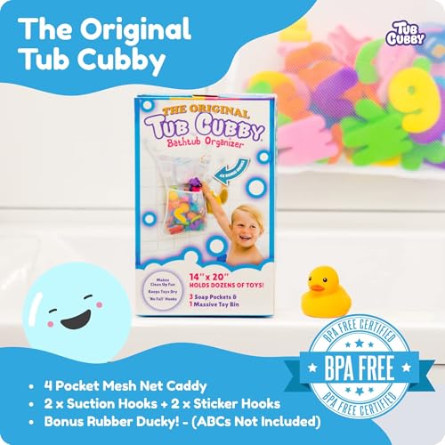 Tub Cubby Bath Toy Storage Organizer - 14x20 Mesh Caddy with Hooks Suction Cup