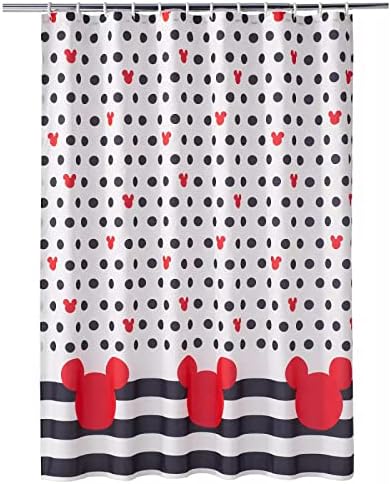 Cute Mouse Head Shower Curtain Set - 72x72in Red and Grey Deco Dot