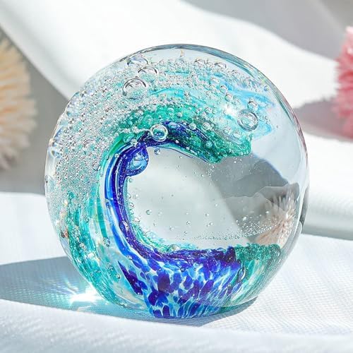 Decorative Crystal Ball Ocean Waves Blown Glass Sea Art
