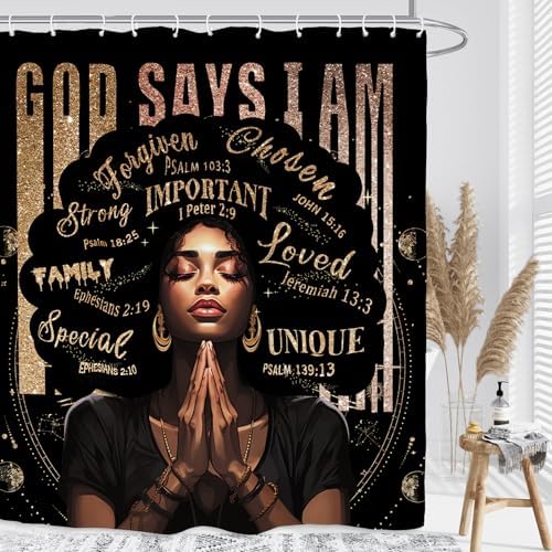 Kalmico African American Shower Curtain Set - Black Bible Quotes Motivational
