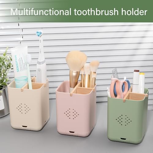Durable Toothbrush Holder with 3 Slots Green