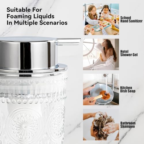 AZMOYAC Glass Foaming Soap Dispenser 10 OZ Clear Pump for Bathroom Kitchen