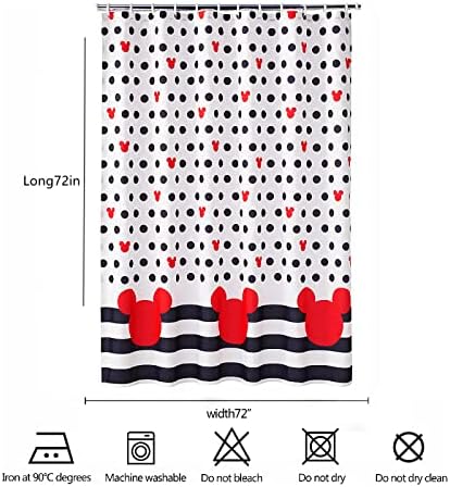 Cute Mouse Head Shower Curtain Set - 72x72in Red and Grey Deco Dot
