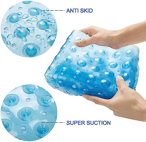AmazerBath Clear Blue Bath Mat 276 x 15 Inches Non-Slip with Suction Cups
