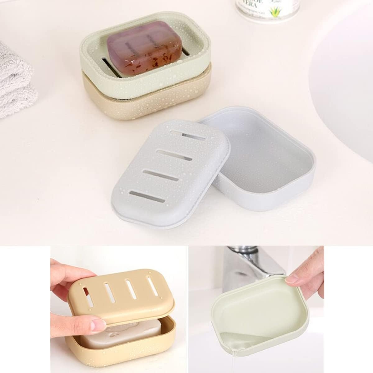 4 Pack Colorful Plastic Soap Dish with Drainage