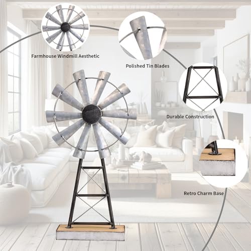 MODE HOME Charming Tall Galvanized Windmill Decor