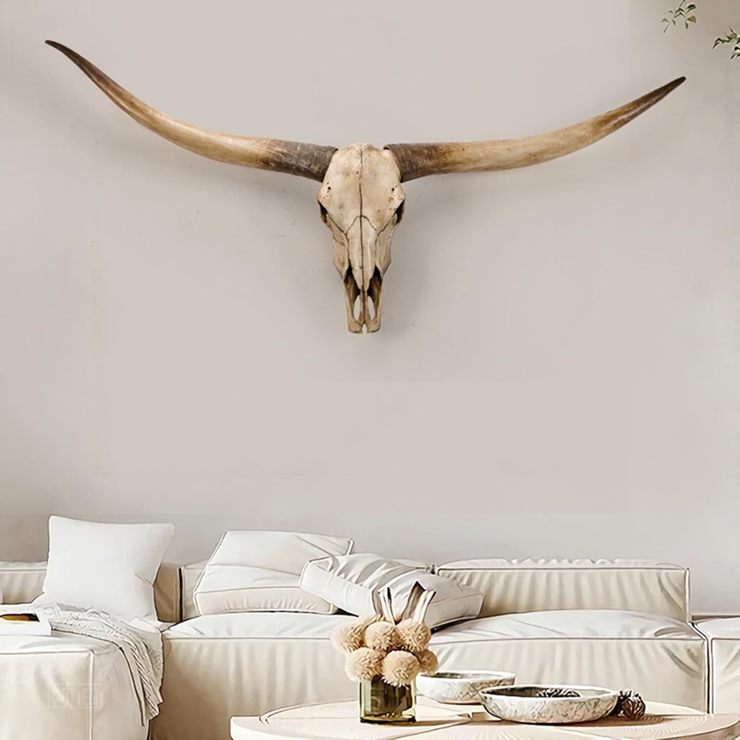 TKKUPLG 70in Cow Skull Wall Decor - Resin Art for Rustic Style