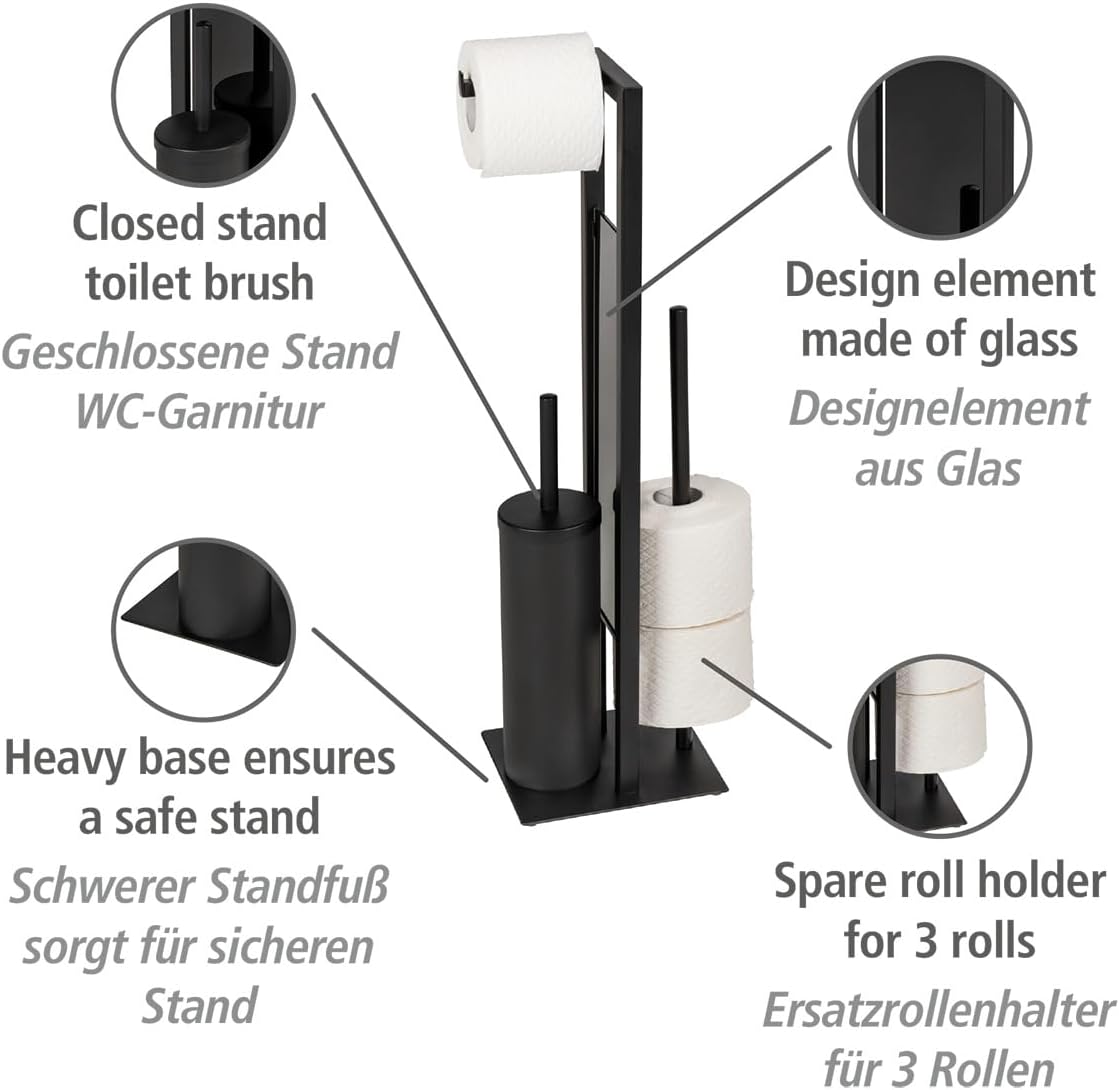 WENKO Rivalta Toilet Set with Brush Roll Holders Matte Black