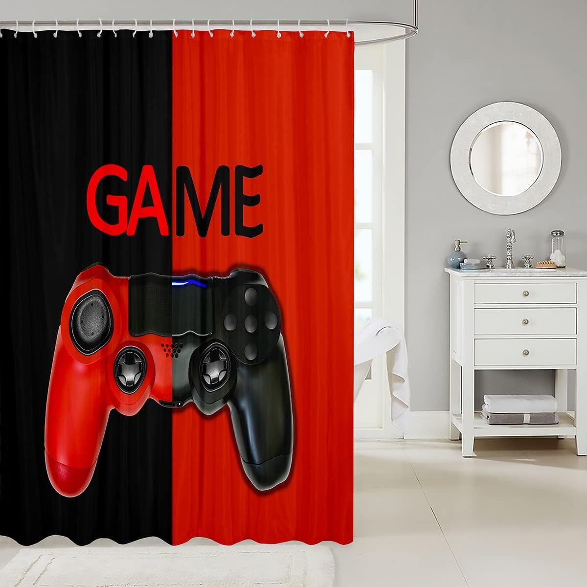 Feelyou Boys Gamer Shower Curtain Red Black 72x72 Inch