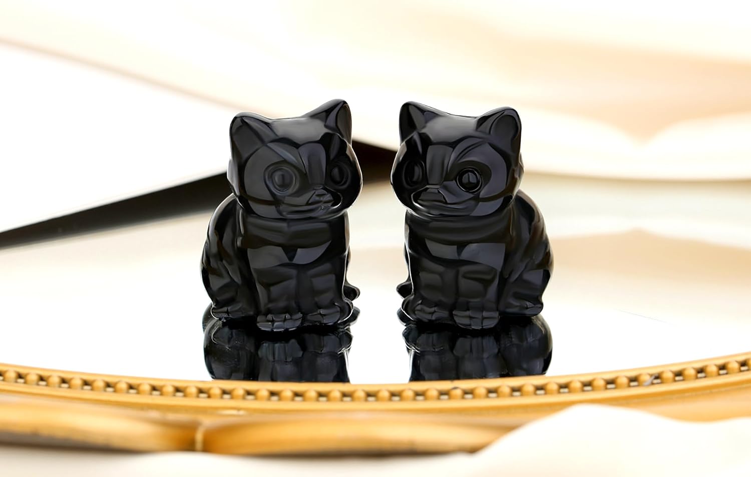 QINJIEJIE Black Obsidian Cat Healing Statue