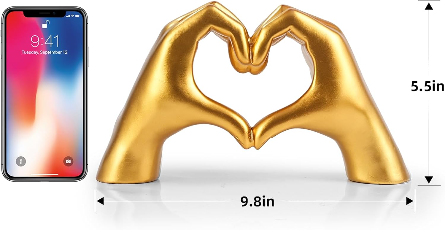 Gold Heart Hand Sculpture Home Decor Art