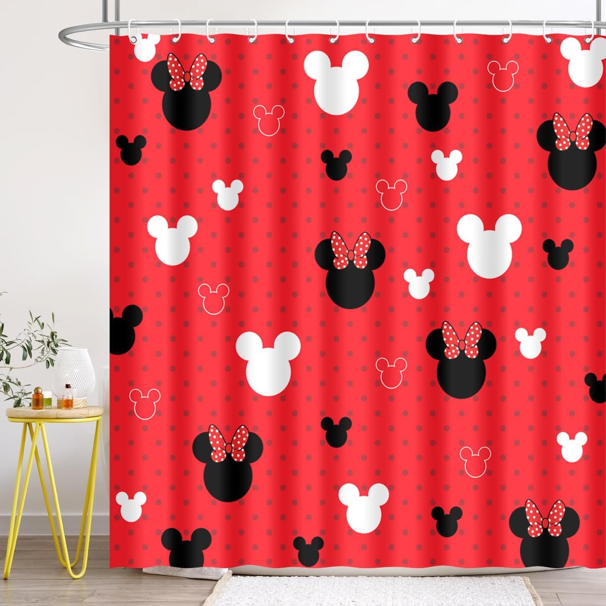 BIYSUC Cartoon Mouse Head Shower Curtain with 12 Hooks 1