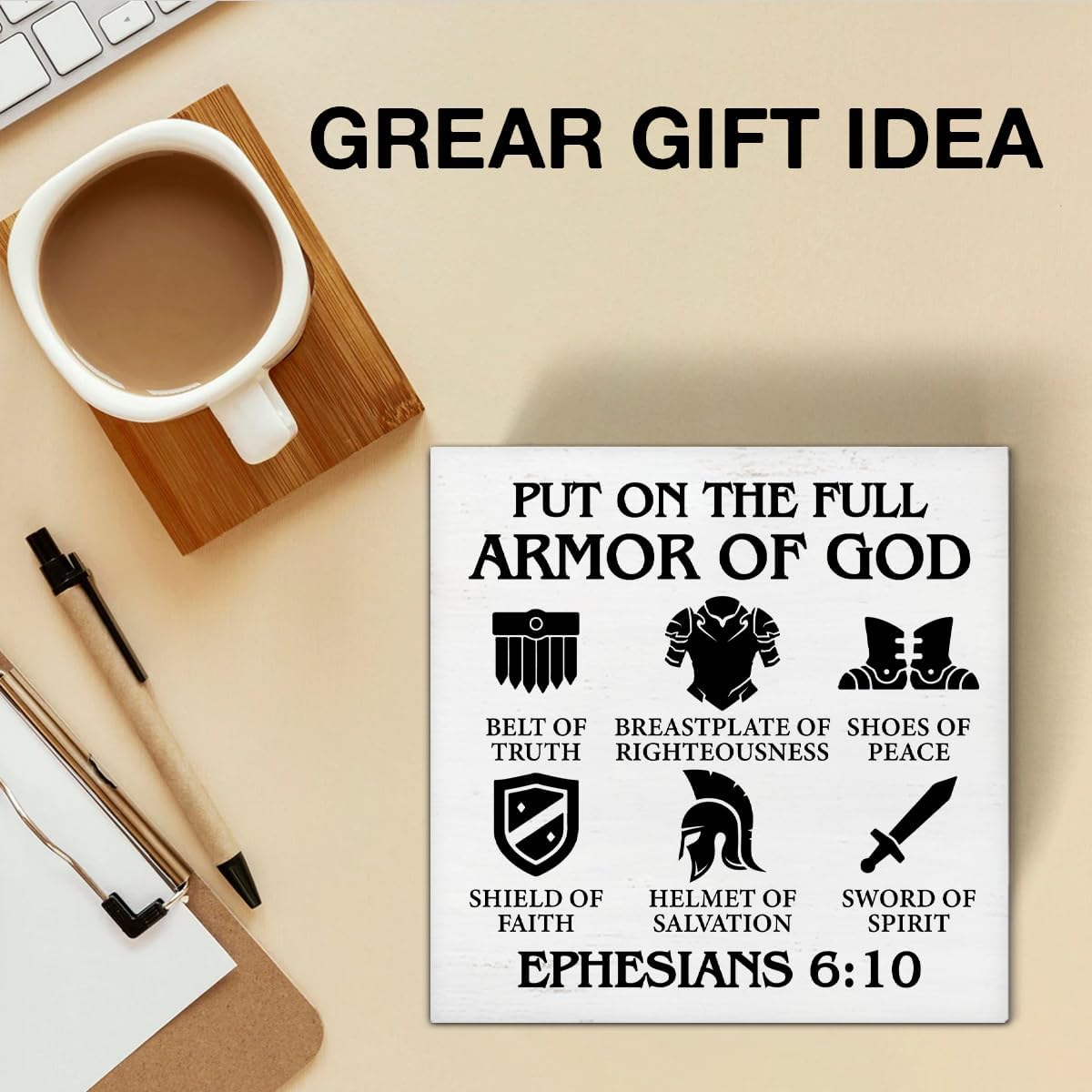 Christian Armor of God Wood Box Sign 5x5 Inches
