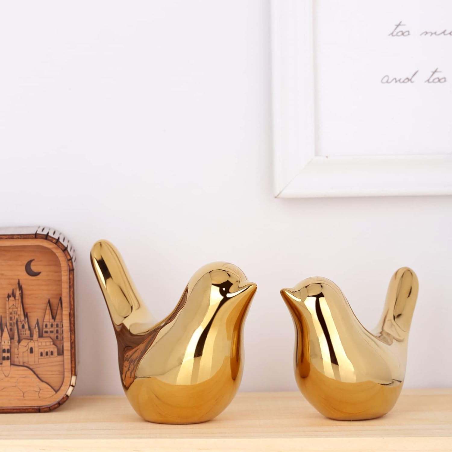 XMGZQ 2 Pcs Gold Bird Sculptures for Home Decor