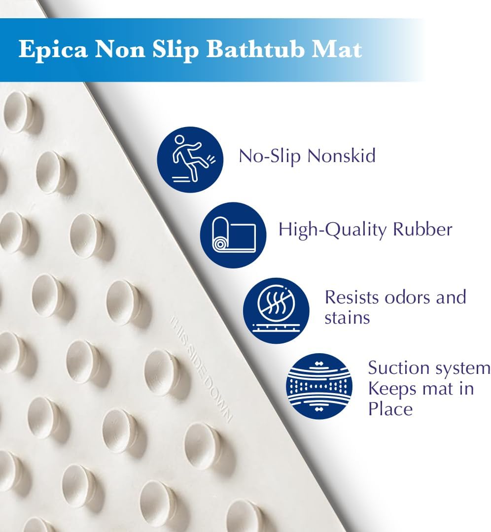 Epica Non Slip Bath Mat - 16 x 28 Real Rubber