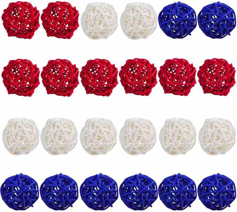 24pcs Rattan Decorative Star Balls for 4th of July
