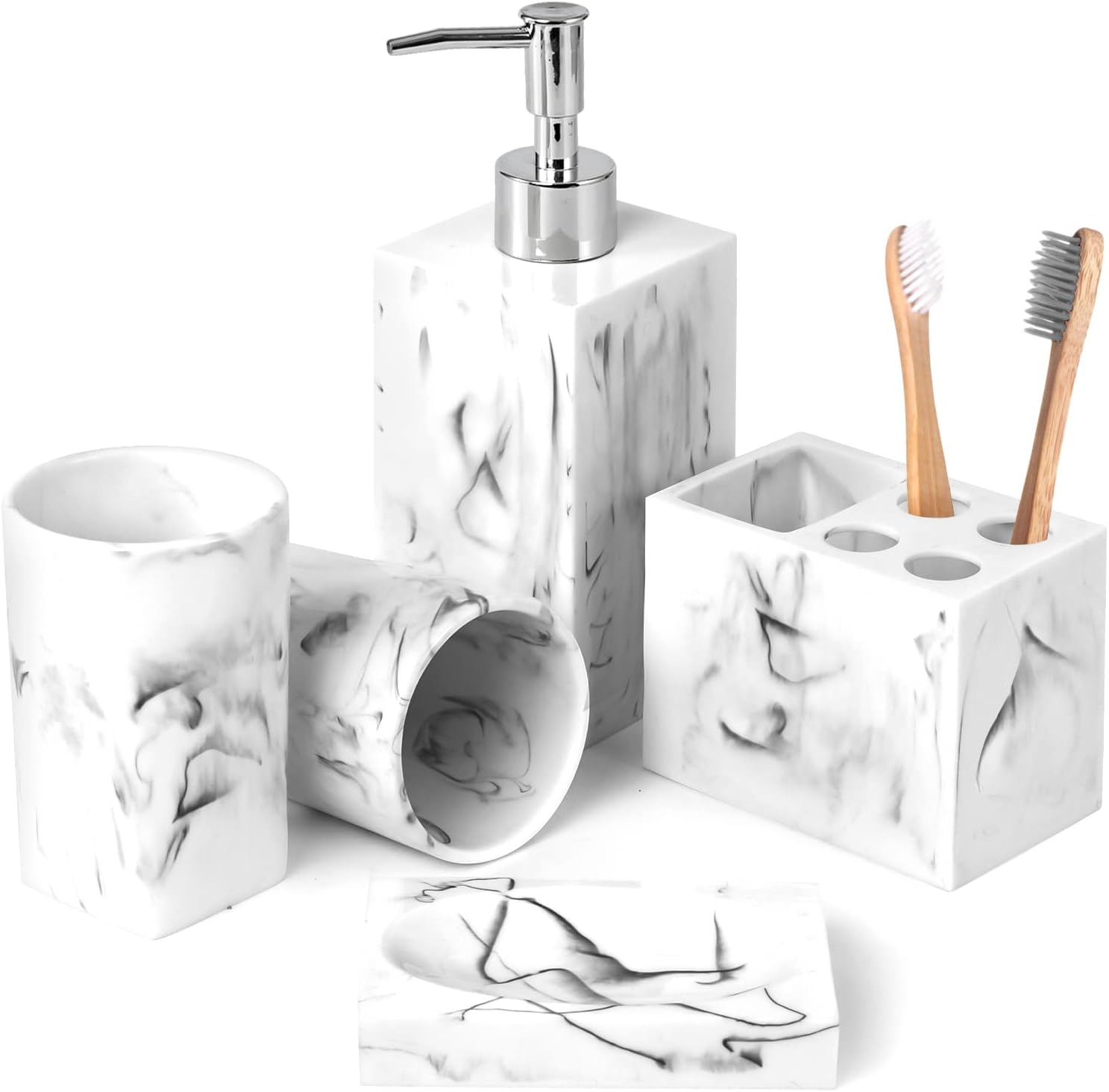 Haturi 5 Piece Marble Look Bathroom Accessory Set