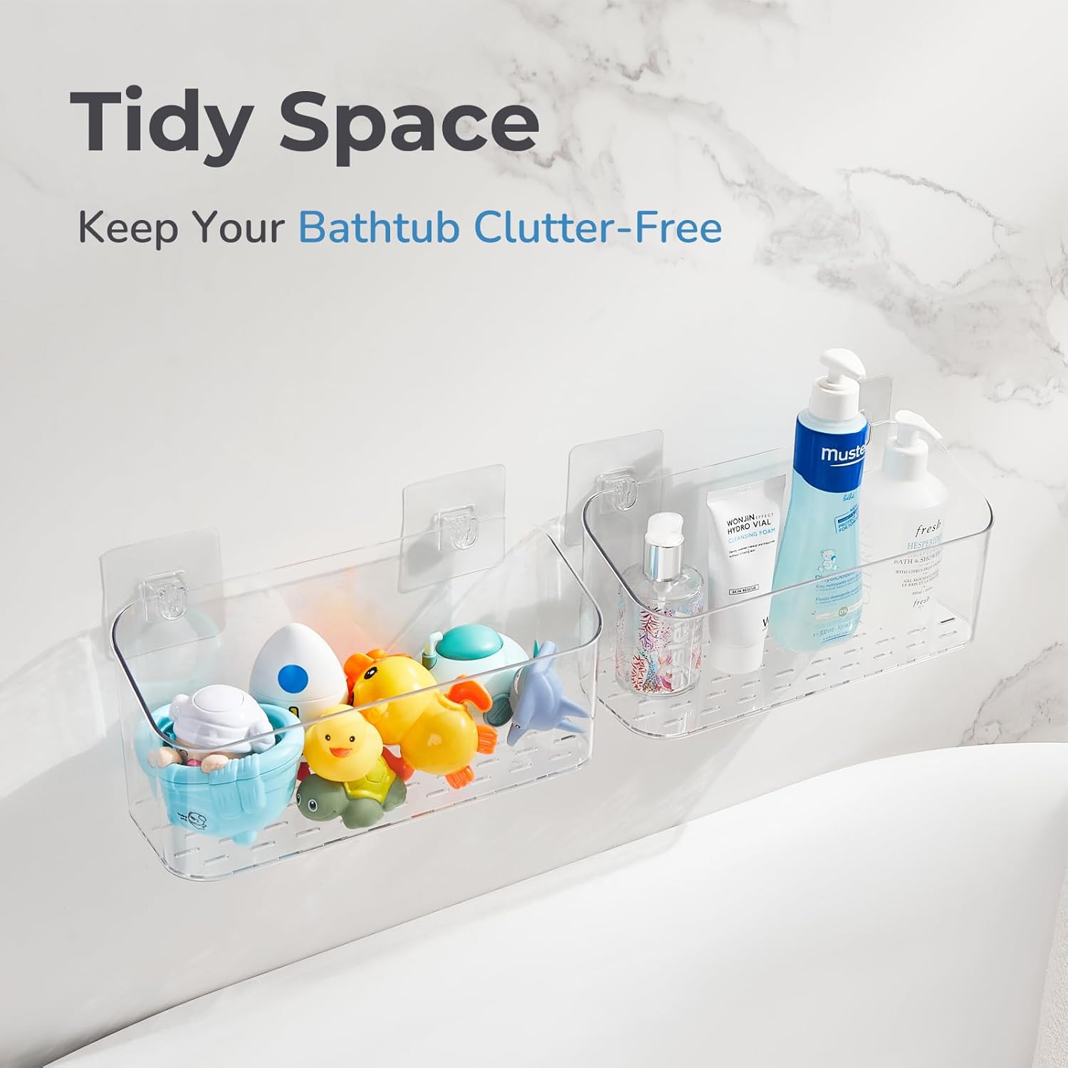 Clear Bath Toy Storage Holder with 2 Large Baskets 1