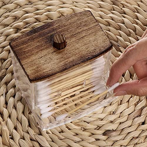 Tbestmax 7 OZ Cotton Swab Holder with Brown Wood Lid