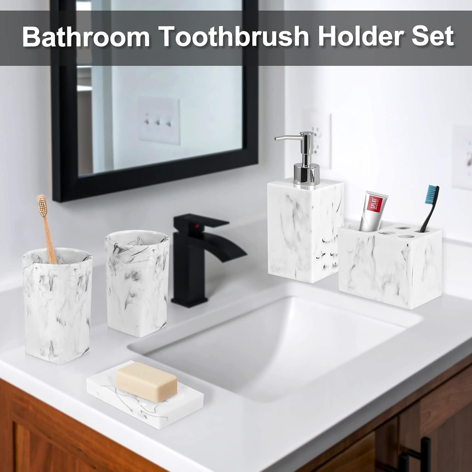 Haturi 5 Piece Marble Look Bathroom Accessory Set