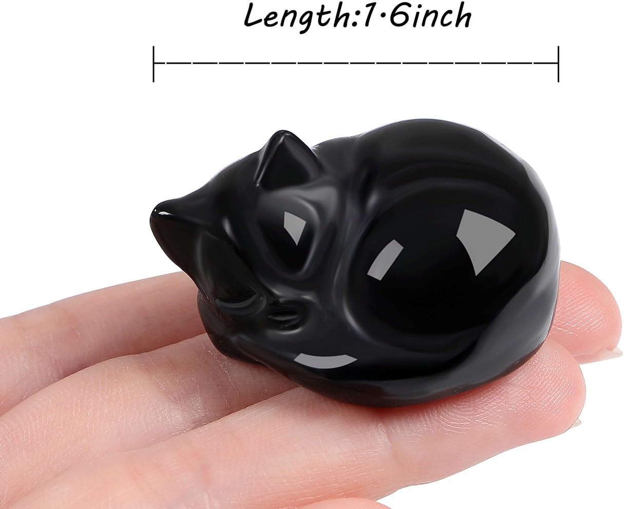 LAIDANLA Black Obsidian Sleeping Cat Statue Decor 1