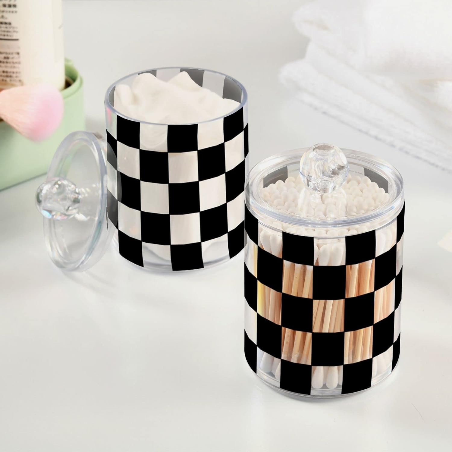 Fustylead 2 Pack Checkered Q-tip Holder Dispensers