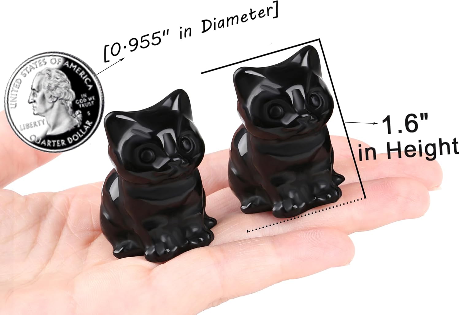 QINJIEJIE Black Obsidian Cat Healing Statue