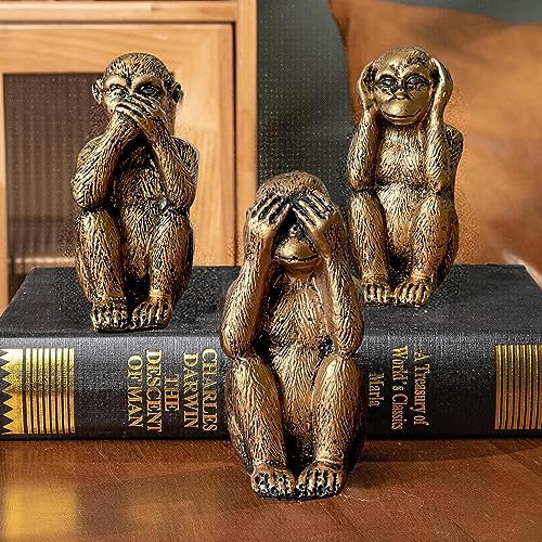 3 Wise Monkeys Statue Set - Resin Bronze Decor