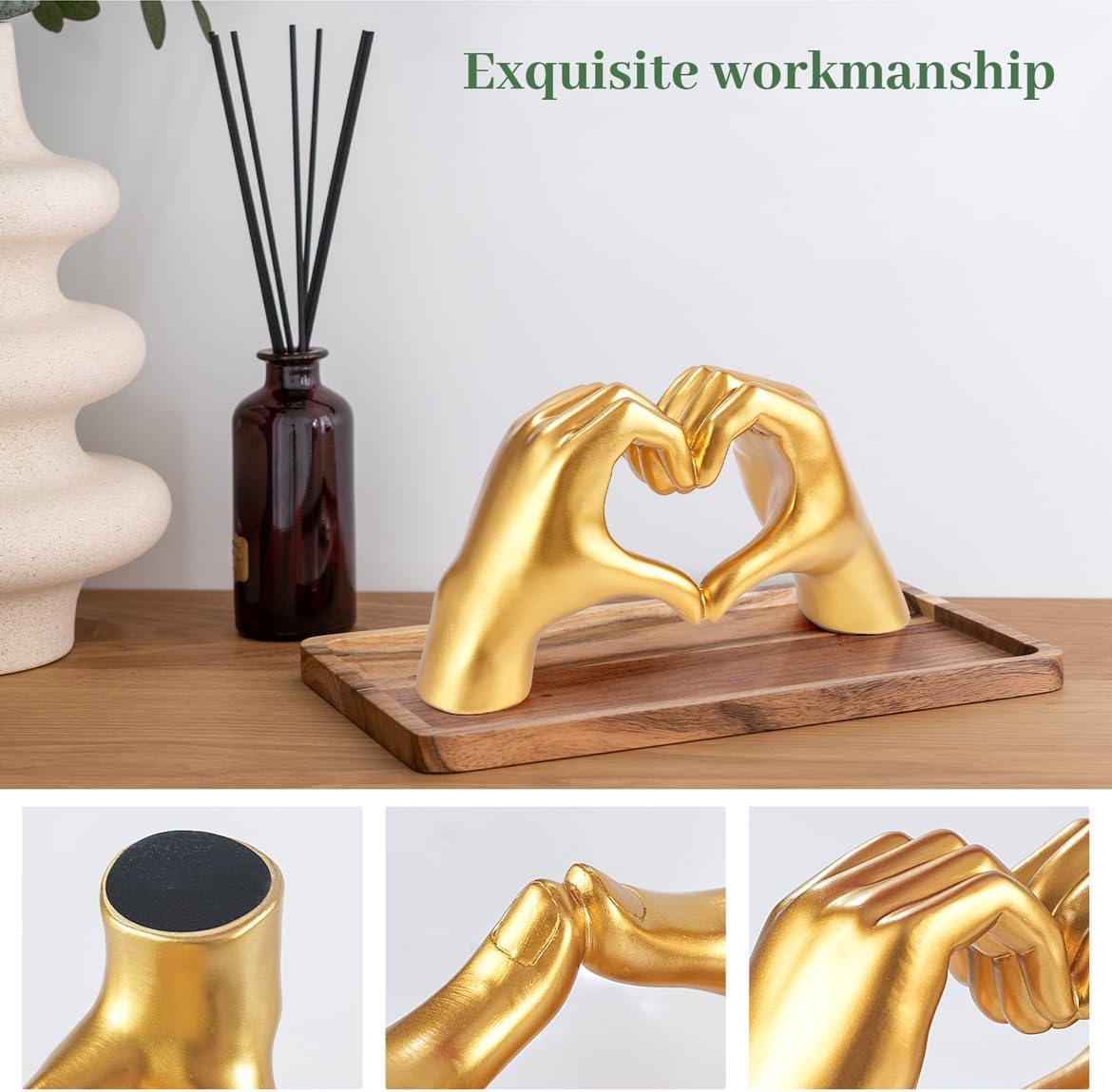 Gold Heart Hand Sculpture Home Decor Art
