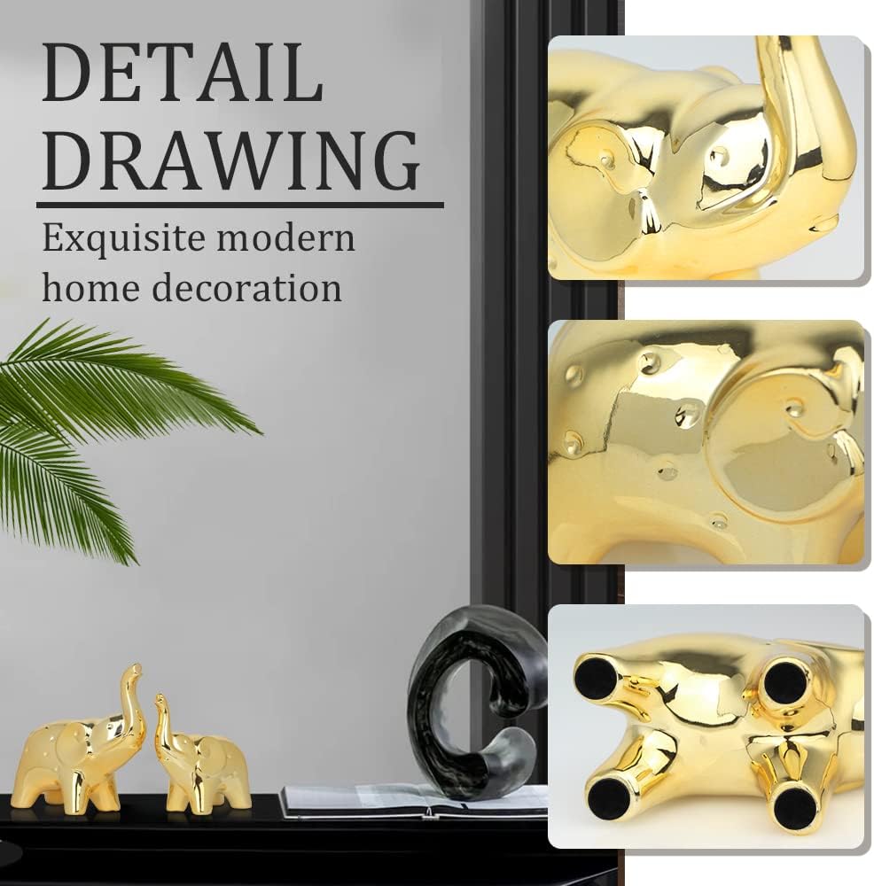 Handmade Ceramic Elephant Statue Pair - Gold Finish