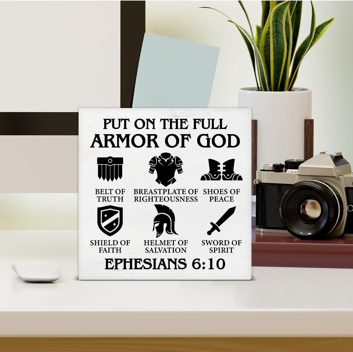 Christian Armor of God Wood Box Sign 5x5 Inches