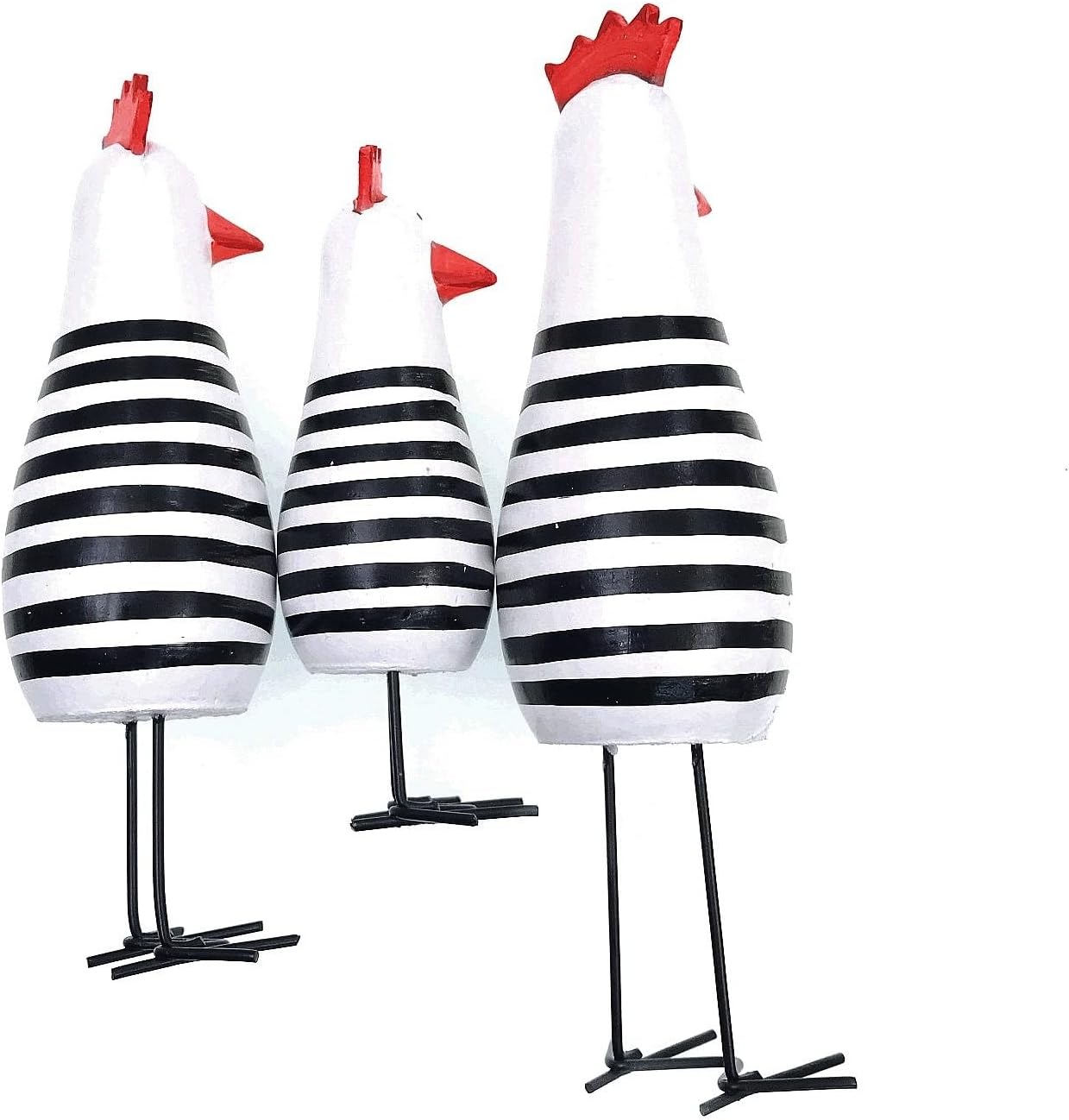 JZK 3 Wooden Chicken Ornament Set for Home Office Decor
