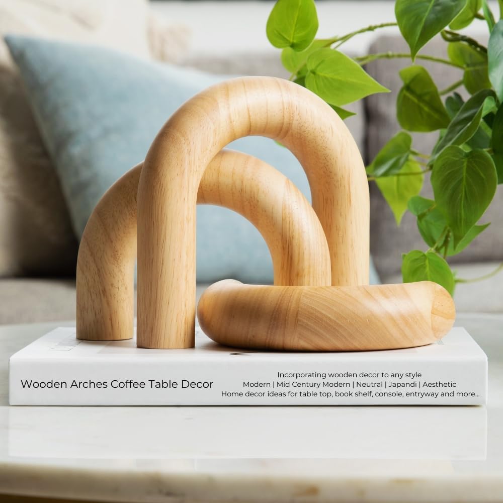 KeerShop 3-Piece Natural Wood Arches Decor Set