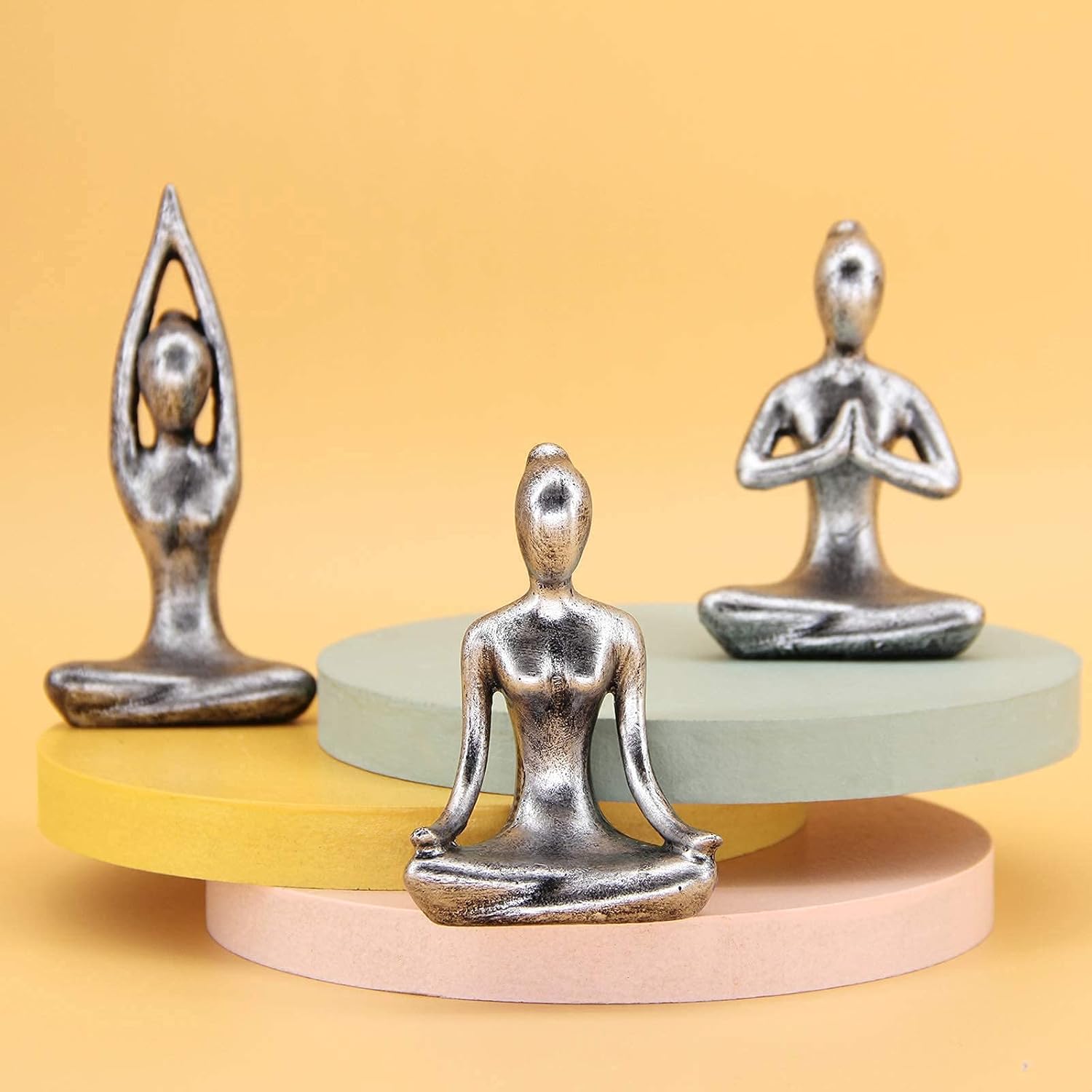 Leekung Yoga Meditation Statue Set of 3 Antique Silver