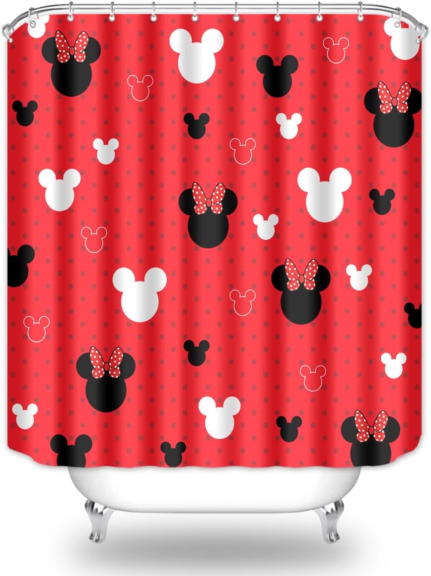 BIYSUC Cartoon Mouse Head Shower Curtain with 12 Hooks 1