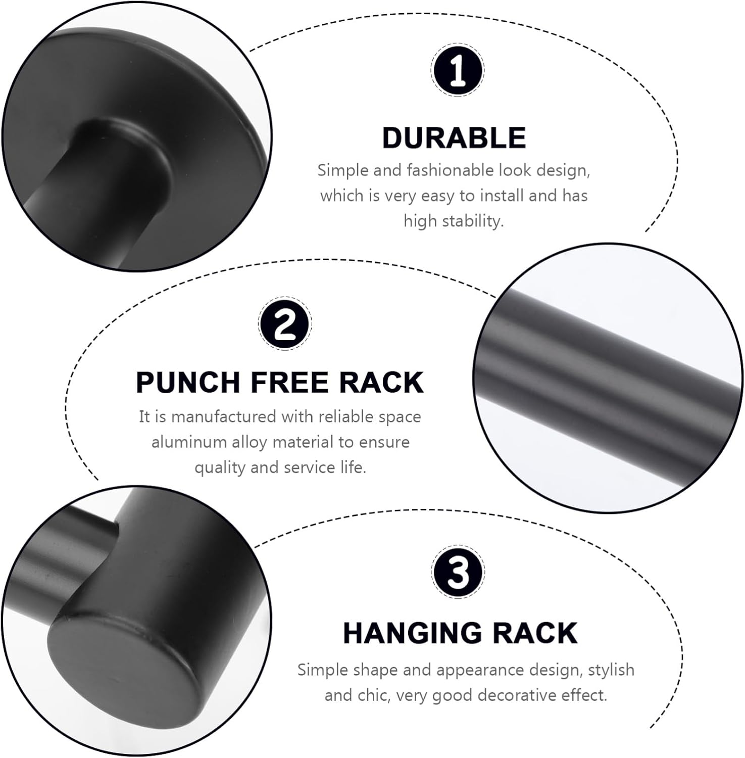 VOSAREA 1Pc Wall Mounted Towel Rack with Punch Design