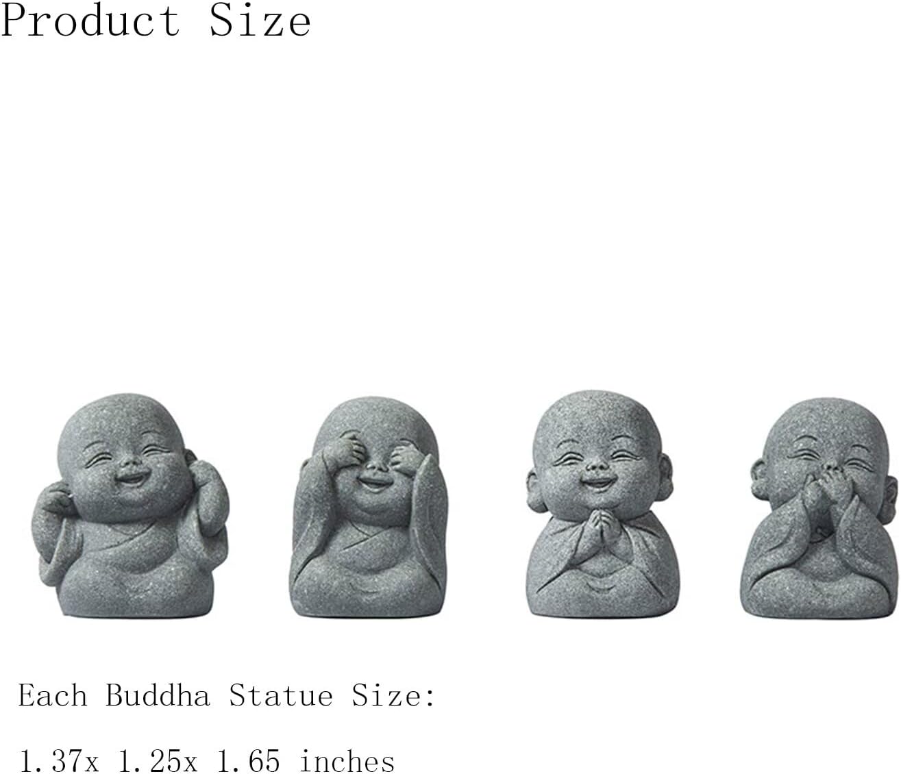 Laughing Buddha Statue Decor 4Pcs Small Zen Monk Sandstone Buddha Sculpture for Wealth Good Luck Feng Shui Decor