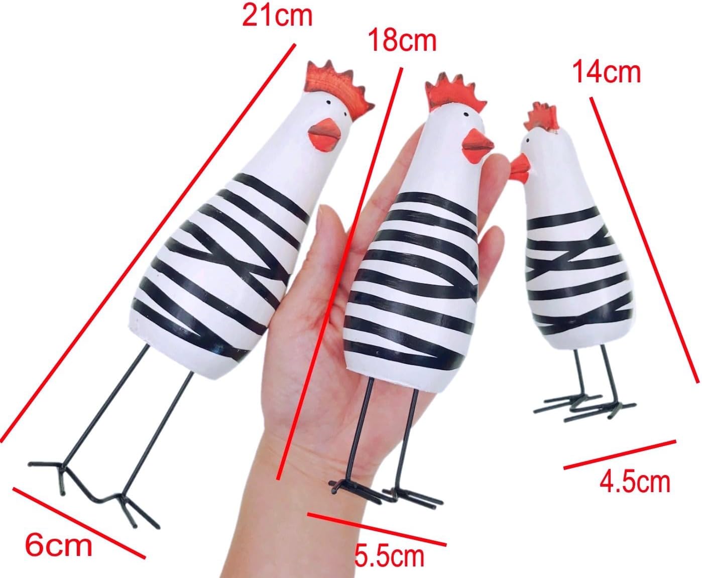 JZK 3 Wooden Chicken Ornament Set for Home Office Decor