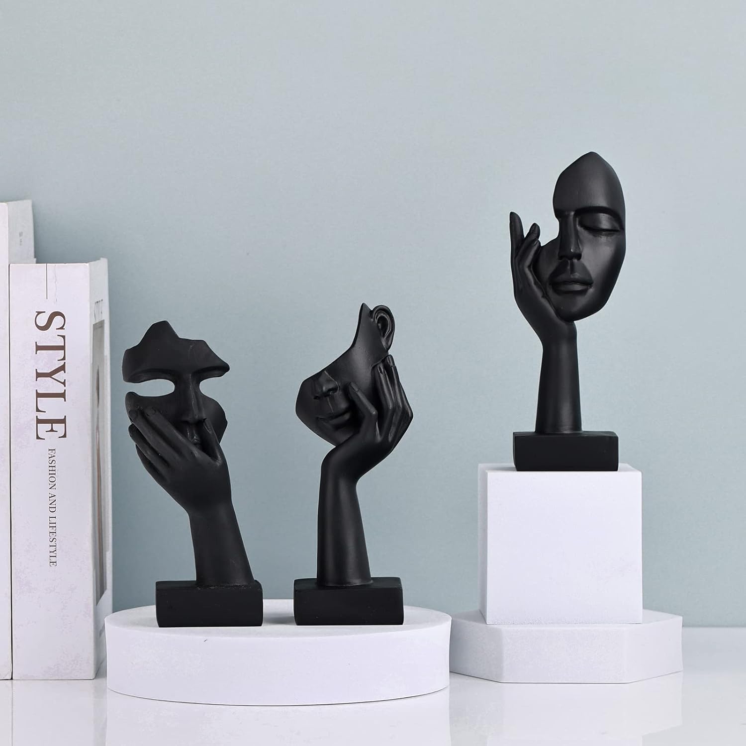 3 Pcs Black Abstract Art Statues Set for Home Decor
