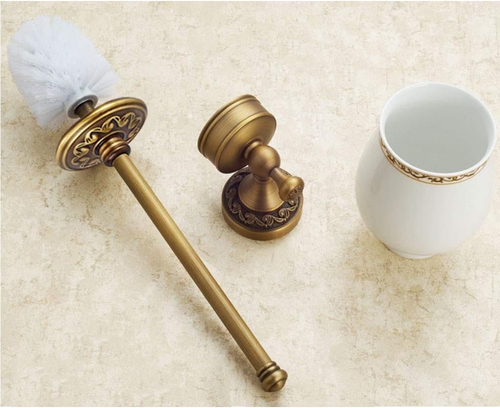 NOVOCE Toilet Brush Holder with Antique Brass Engraving