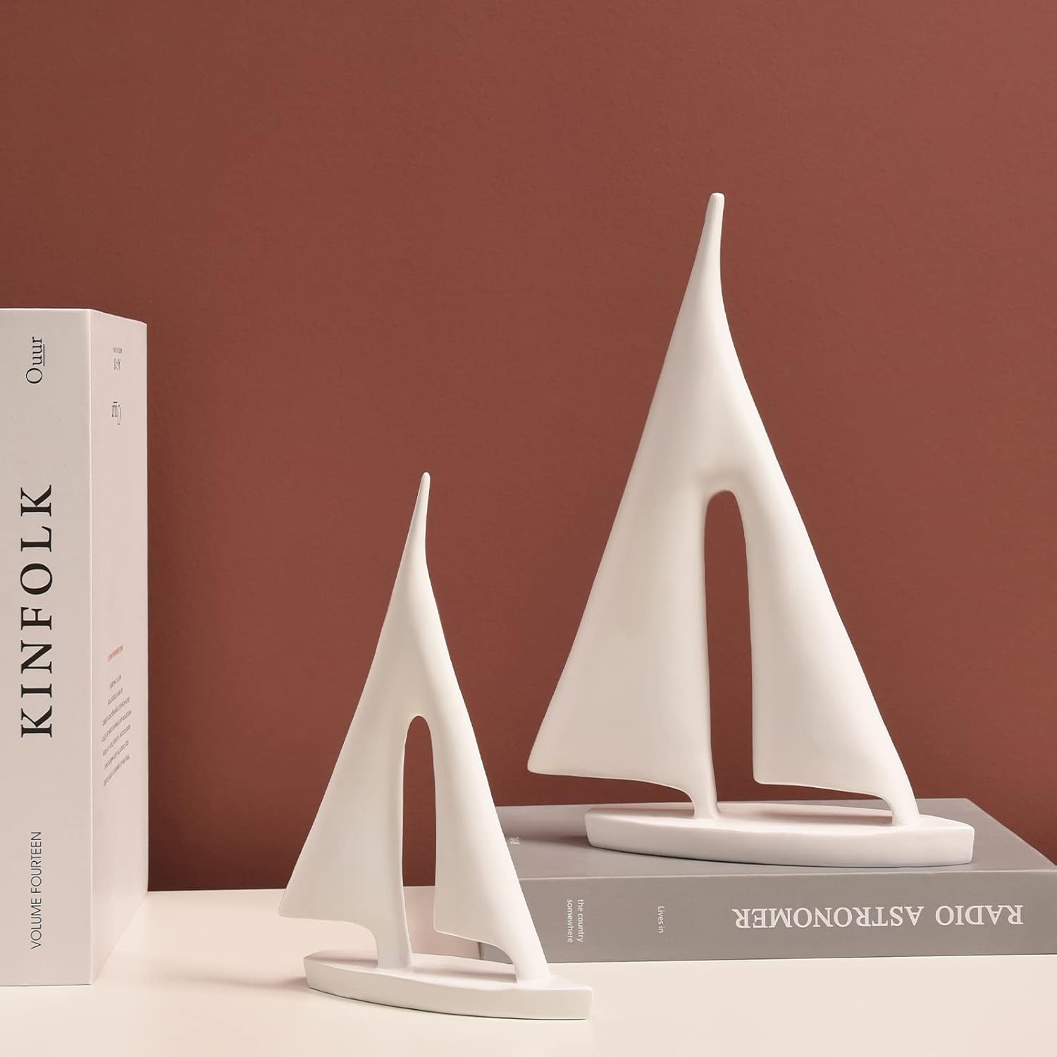 Modern Sailboat Sculpture Decor 2 Pack White