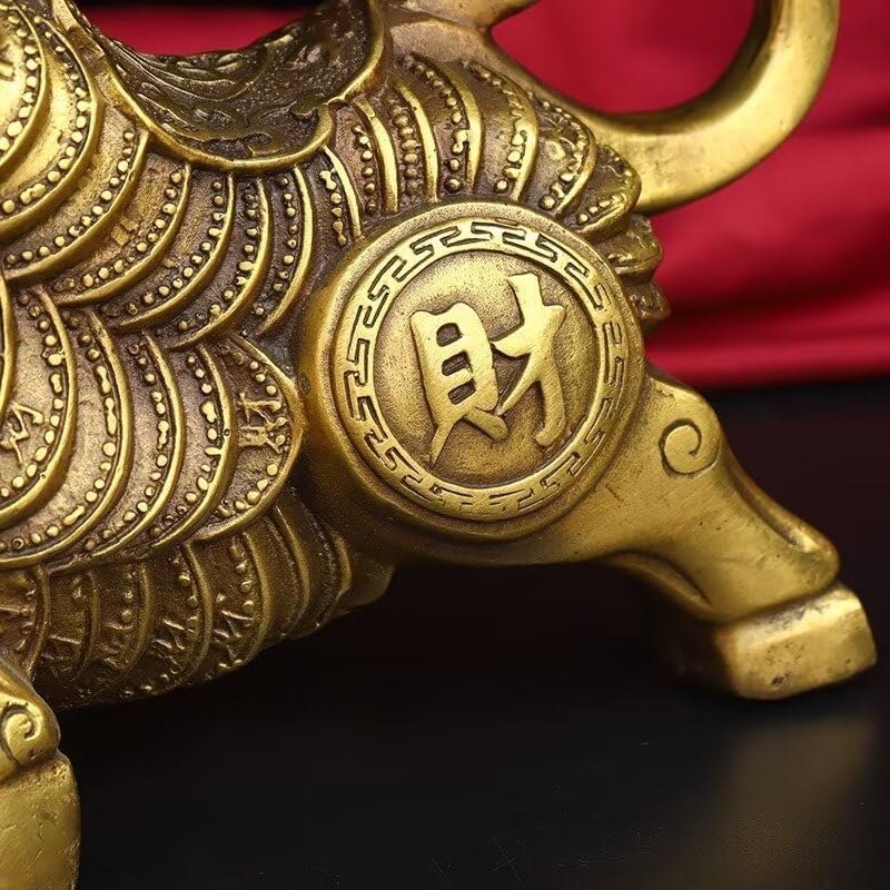 Chinese Golden Bull Brass Figurine Feng Shui Wealth Decor