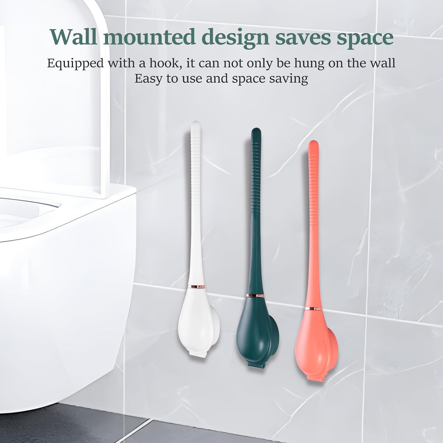 3Pcs ABS Shell Toilet Brush with Wall Mount Holder and Flexible Bristles