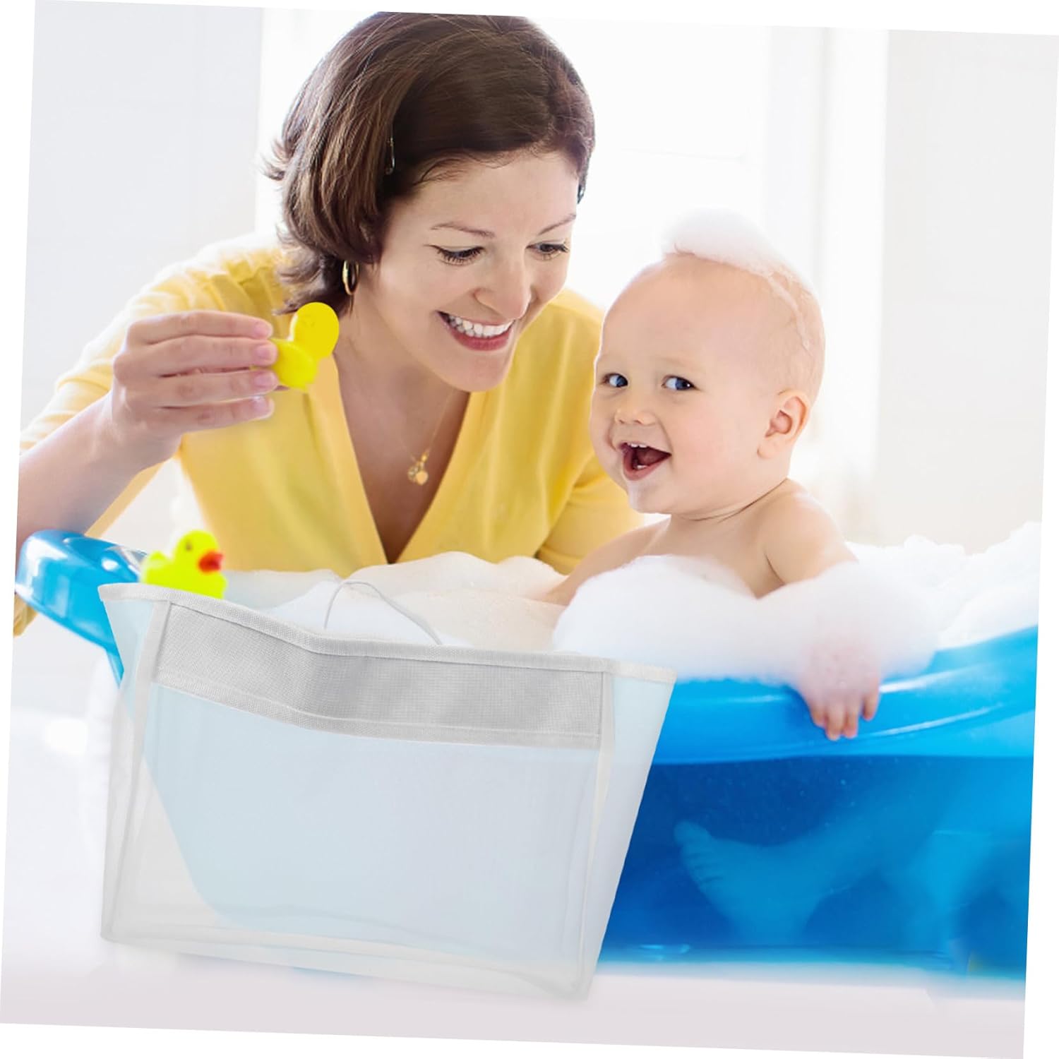SOLUSTRE Tub Storage Bag with Hanging Straps and Clear Mesh Design