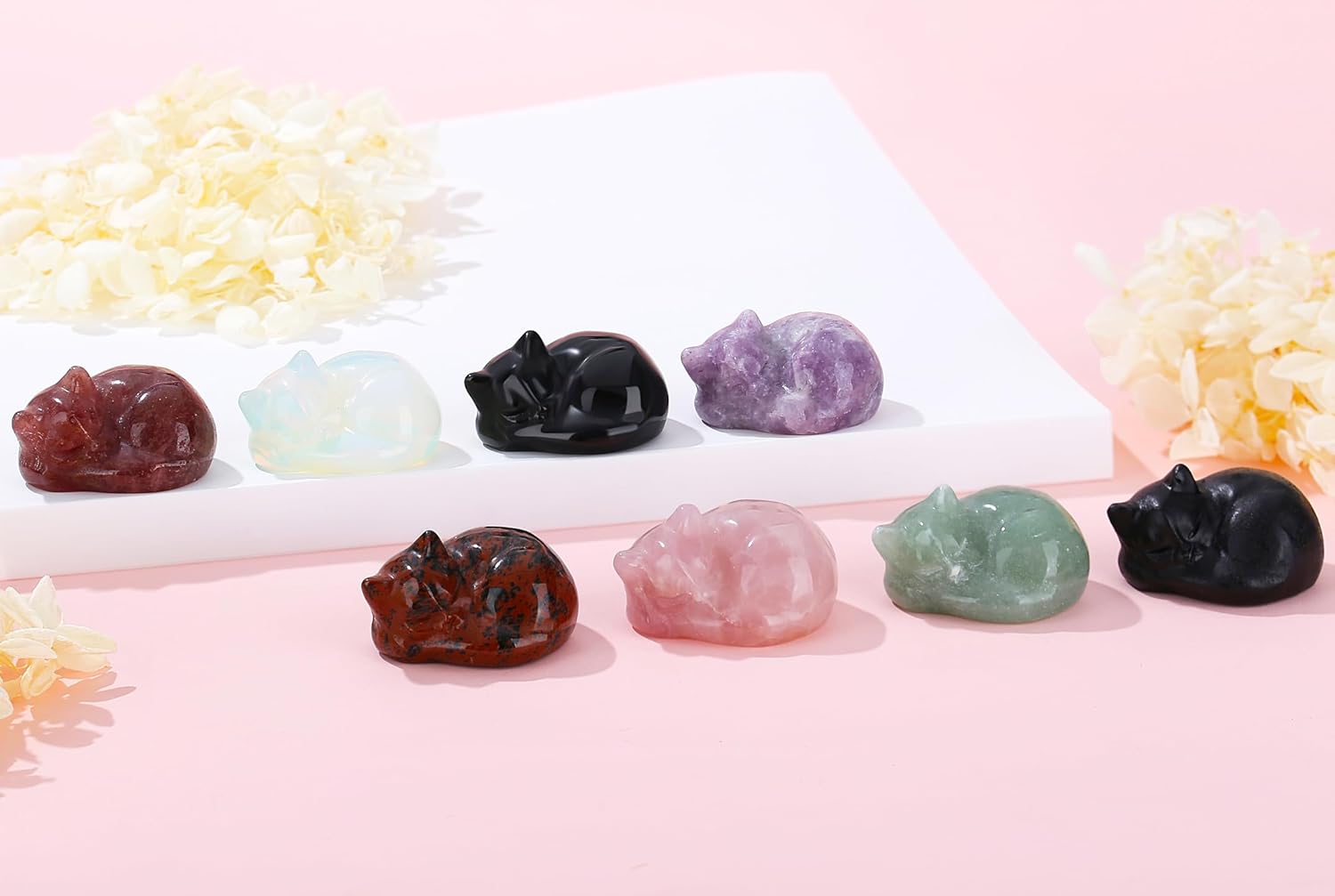 YATOJUZI 2 Inch Sleeping Cat Crystal Statue Decor