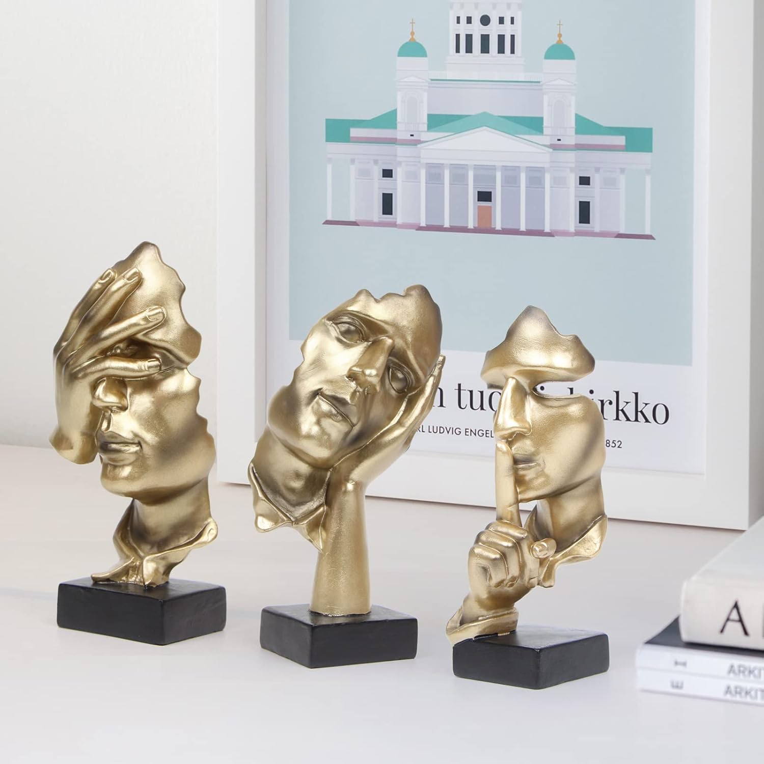 3 Pcs Thinker Statue Silence is Gold Modern Resin Decor