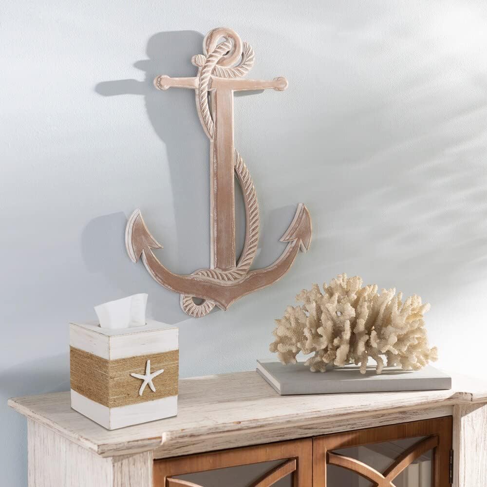 SOMTO Rustic White Wood Tissue Box Cover with Starfish Design