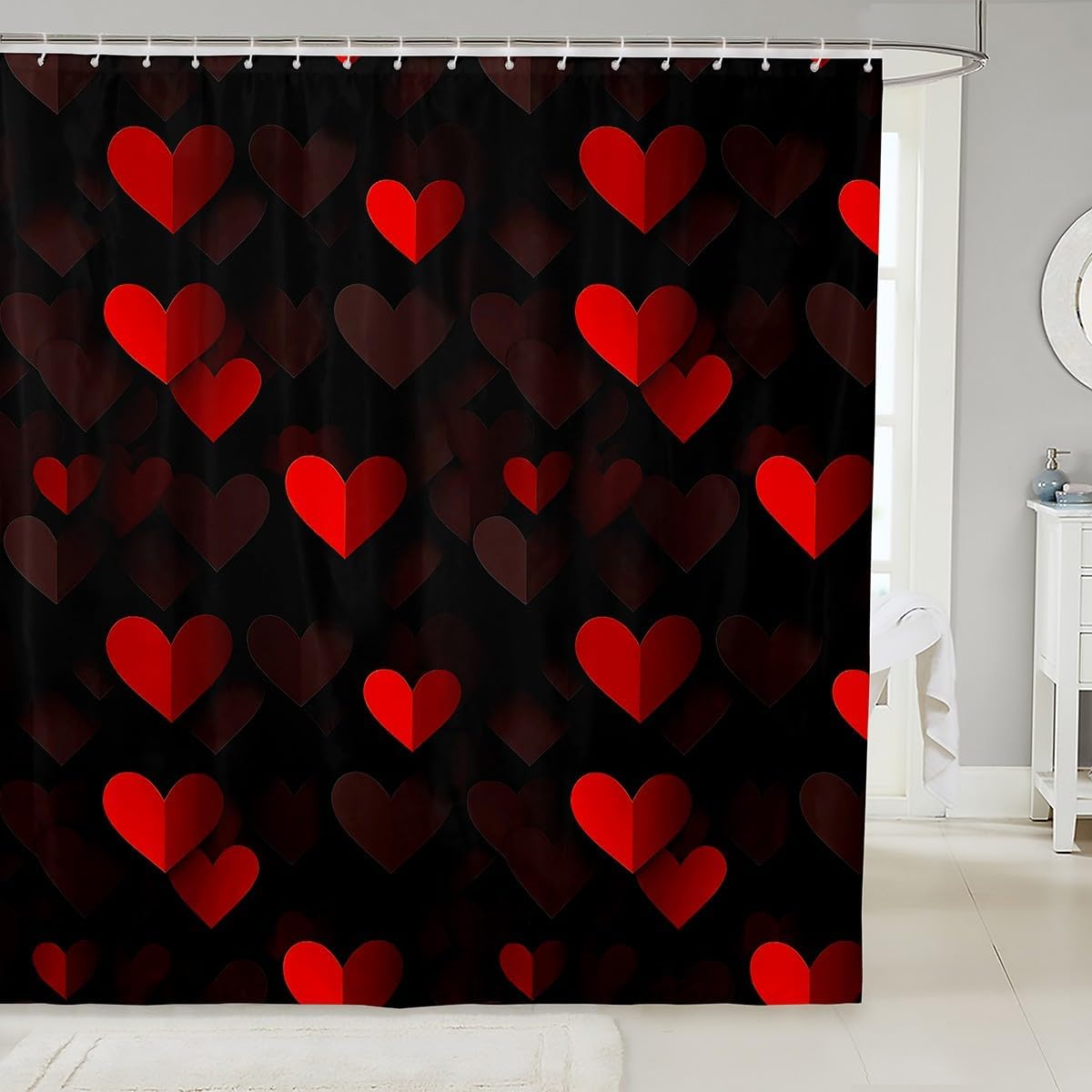 Feelyou Kids Red Black Heart Shower Curtain Set